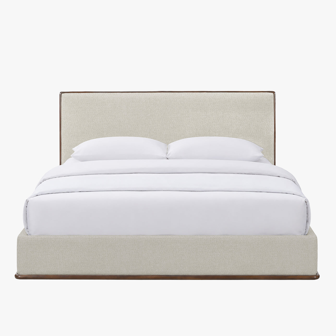 NORIA Lit double en tissu beige et bois foncé 160x200 cm