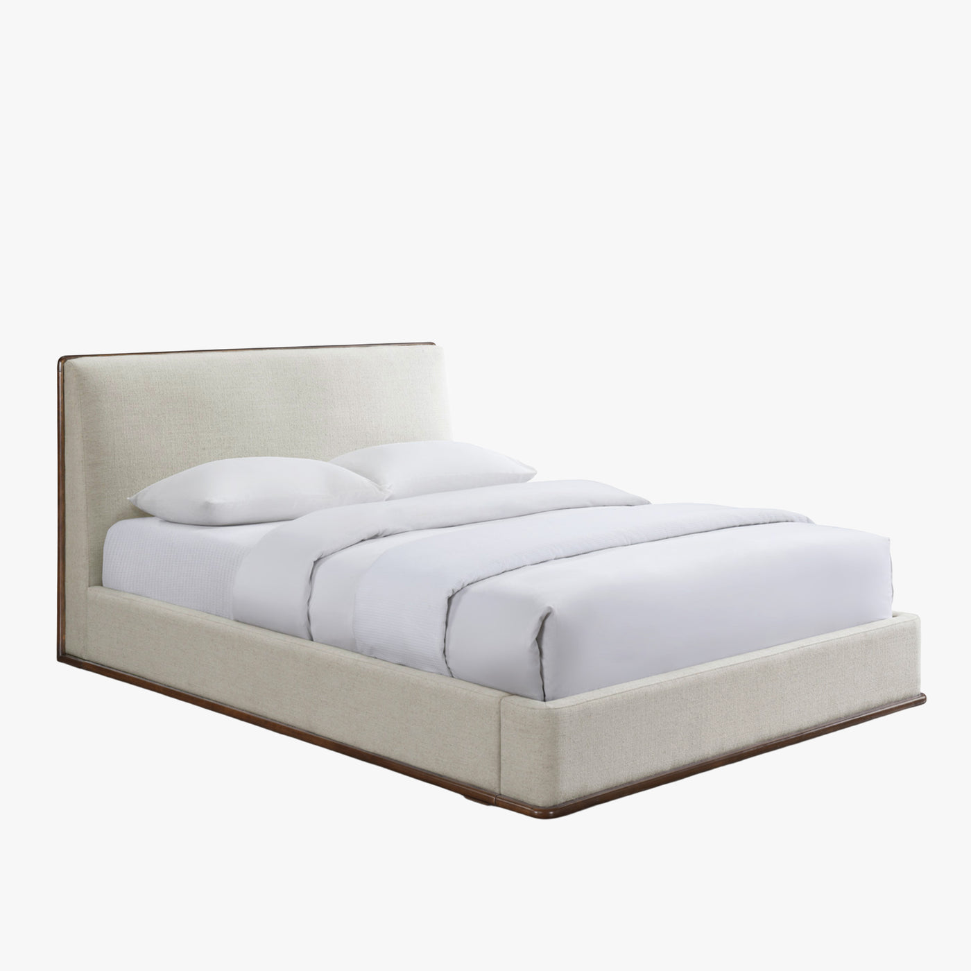 NORIA Lit double en tissu beige et bois foncé 160x200 cm