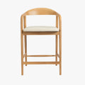 CLAIRE Tabouret en tissu beige piètement en bois massif clair