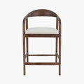 CLAIRE Tabouret en tissu beige piètement en bois massif foncé