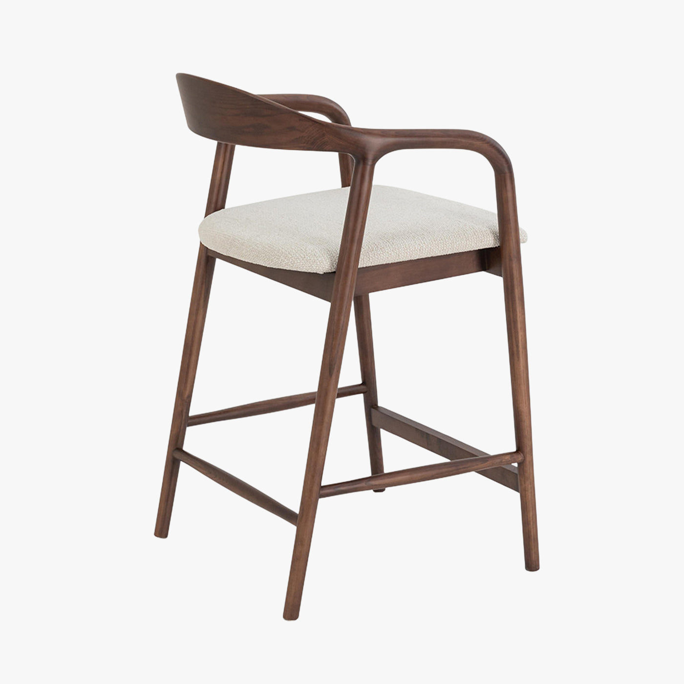 CLAIRE Tabouret en tissu beige piètement en bois massif foncé