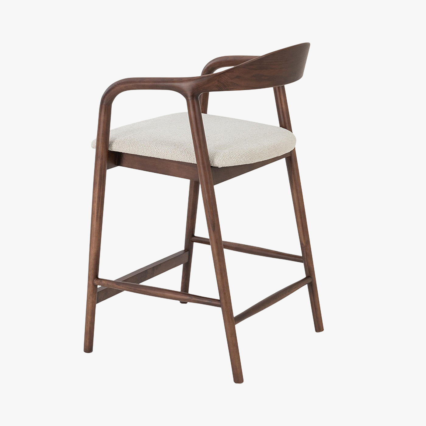 CLAIRE Tabouret en tissu beige piètement en bois massif foncé