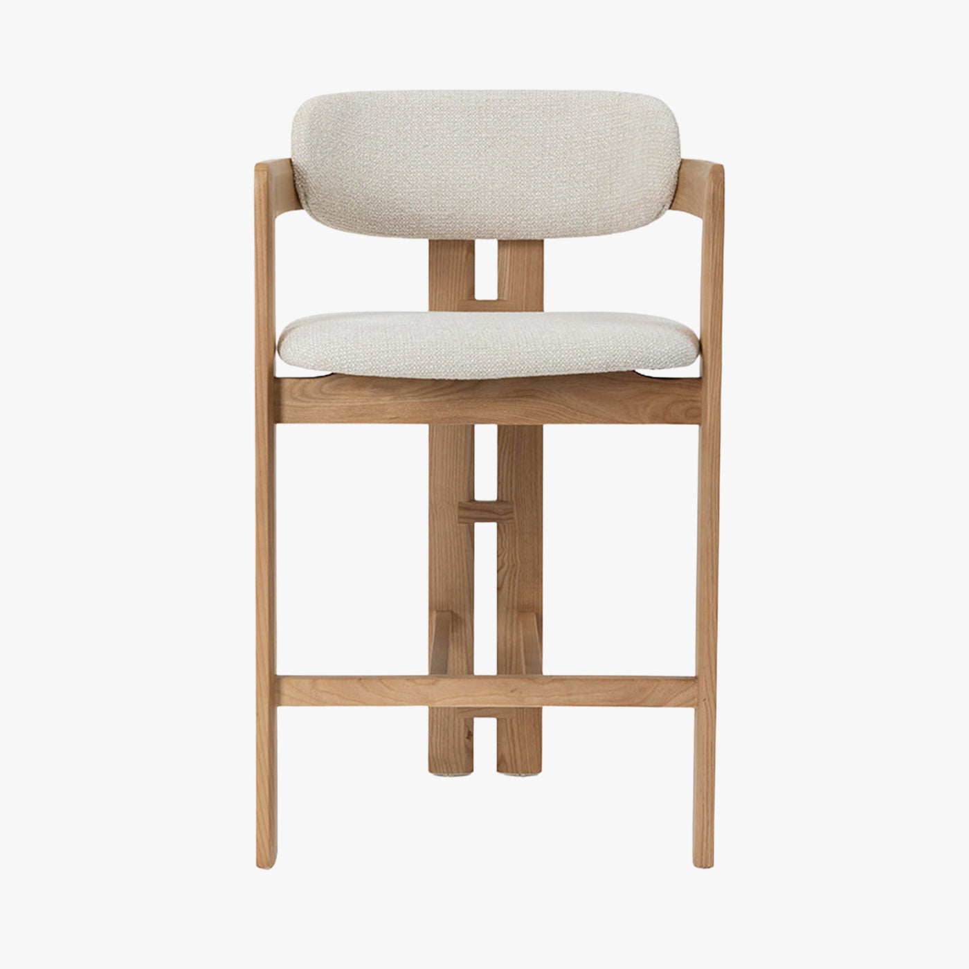 tabouret en tissu beige avec pieds en chêne massif couleur bois clair