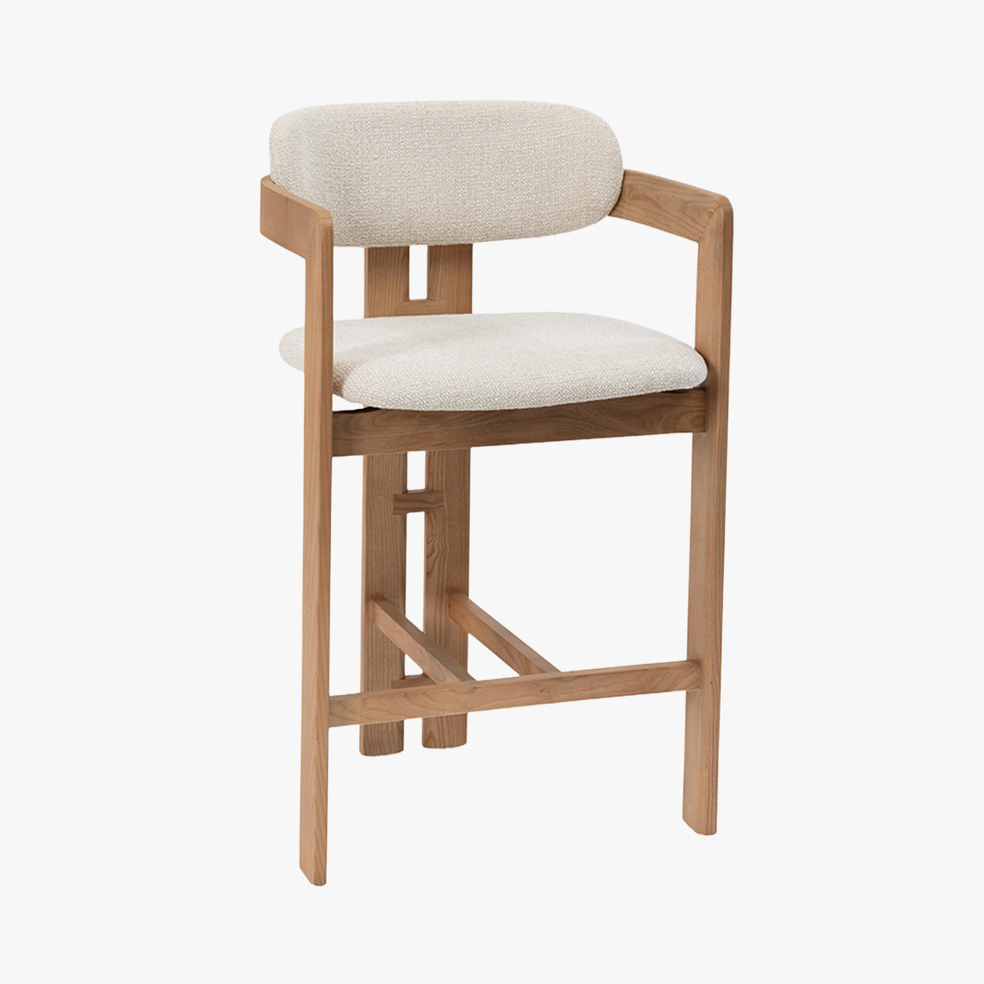 tabouret en tissu beige avec pieds en chêne massif couleur bois clair