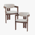 SANDRA  Lot de 2 chaises de repas en tissu beige pieds en chêne massif foncé