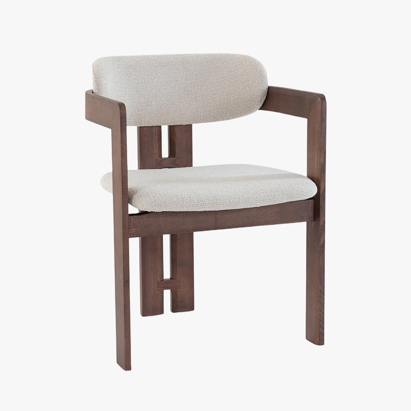 lot de 2 chaises de repas en tissu beige avec pieds en chêne massif couleur bois foncé