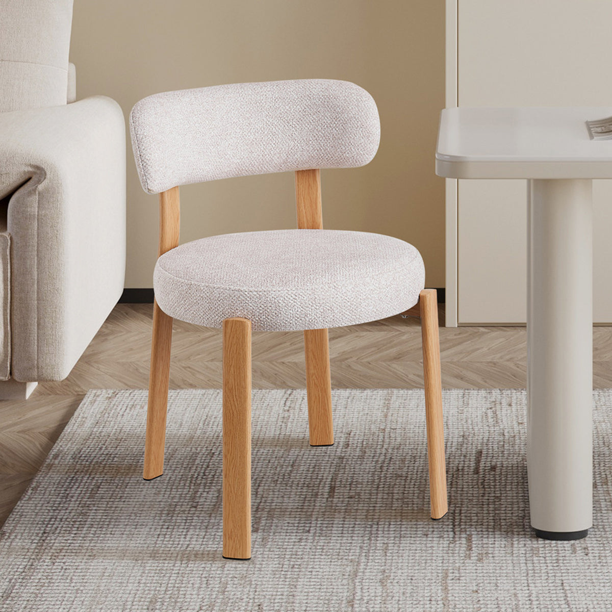 JULIA Lot de 2 chaises en tissu beige pieds couleur bois clair