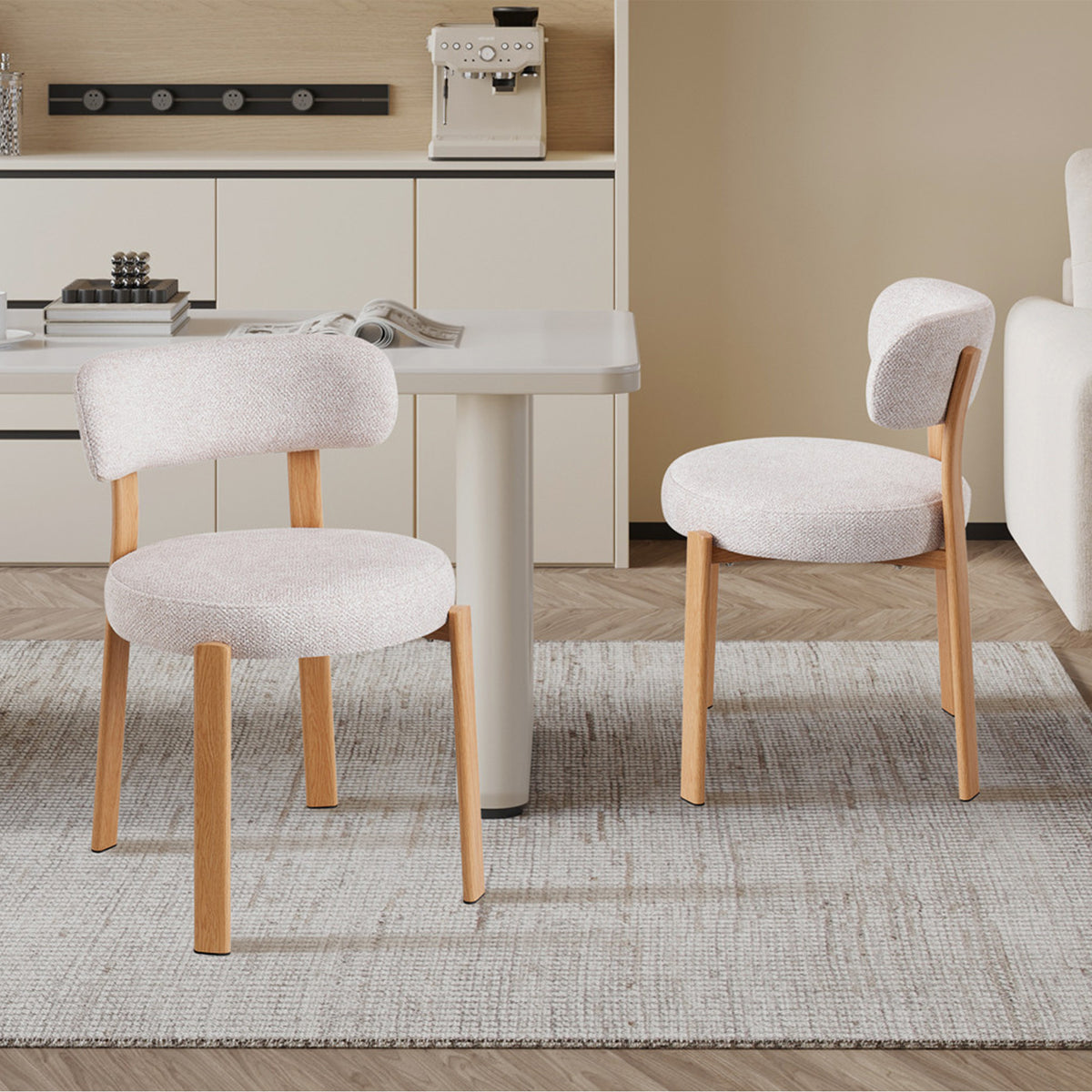 JULIA Lot de 2 chaises en tissu beige pieds couleur bois clair