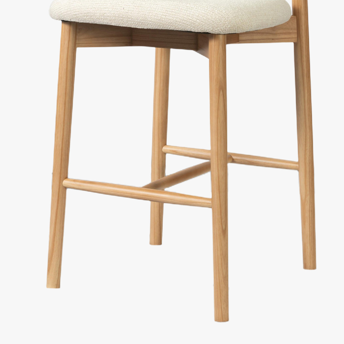 lot de 2 tabourets en tissu beige avec piètement en chêne massif couleur bois clair