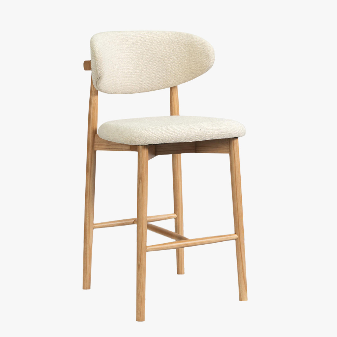 lot de 2 tabourets en tissu beige avec piètement en chêne massif couleur bois clair