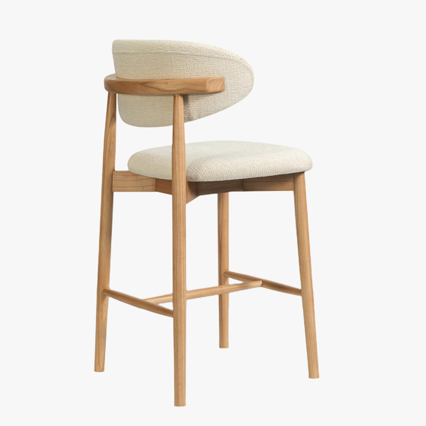 lot de 2 tabourets en tissu beige avec piètement en chêne massif couleur bois clair