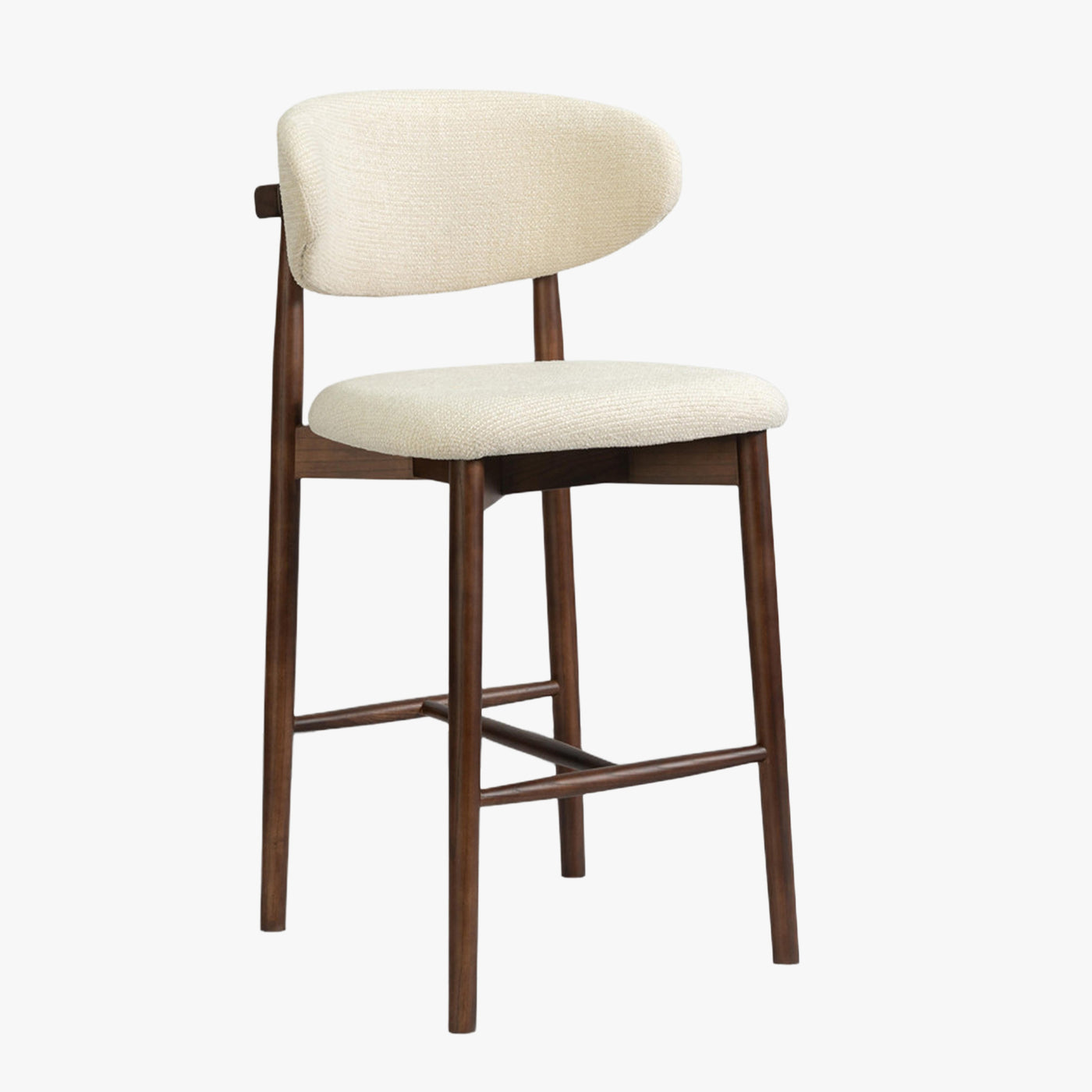 lot de 2 tabourets en tissu beige avec piètement en chêne massif couleur bois foncé