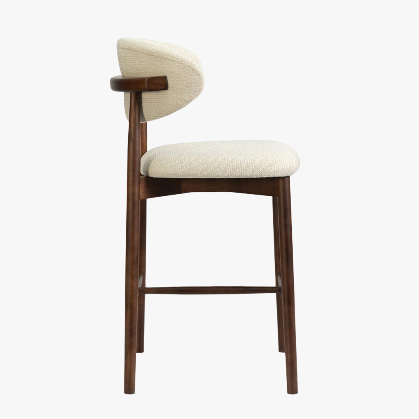 lot de 2 tabourets en tissu beige avec piètement en chêne massif couleur bois foncé