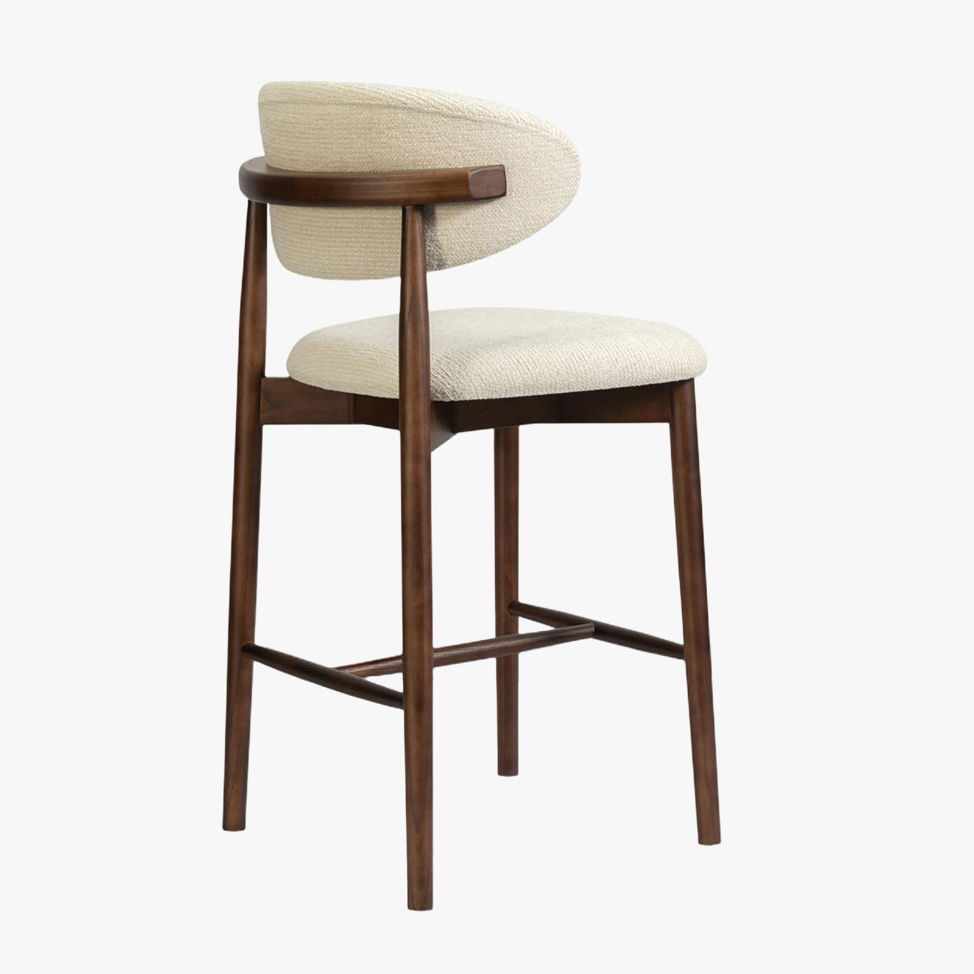 lot de 2 tabourets en tissu beige avec piètement en chêne massif couleur bois foncé