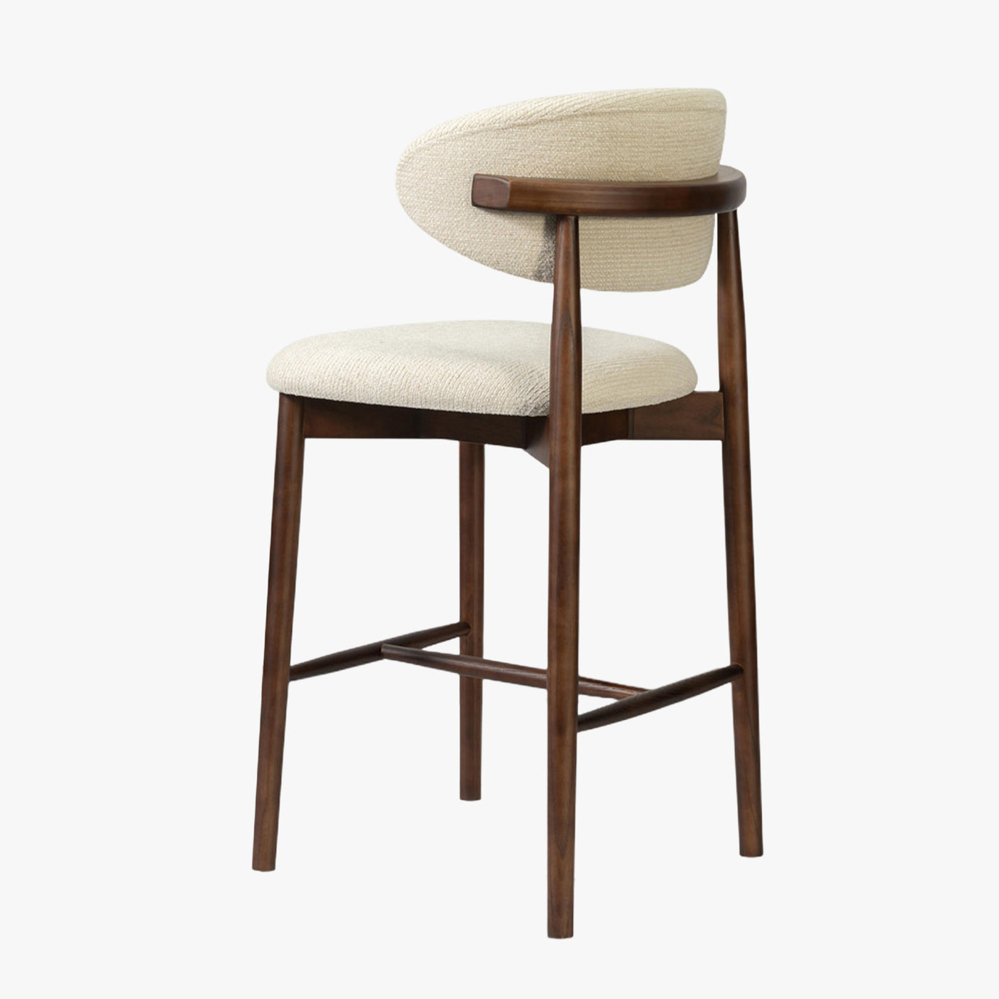 lot de 2 tabourets en tissu beige avec piètement en chêne massif couleur bois foncé