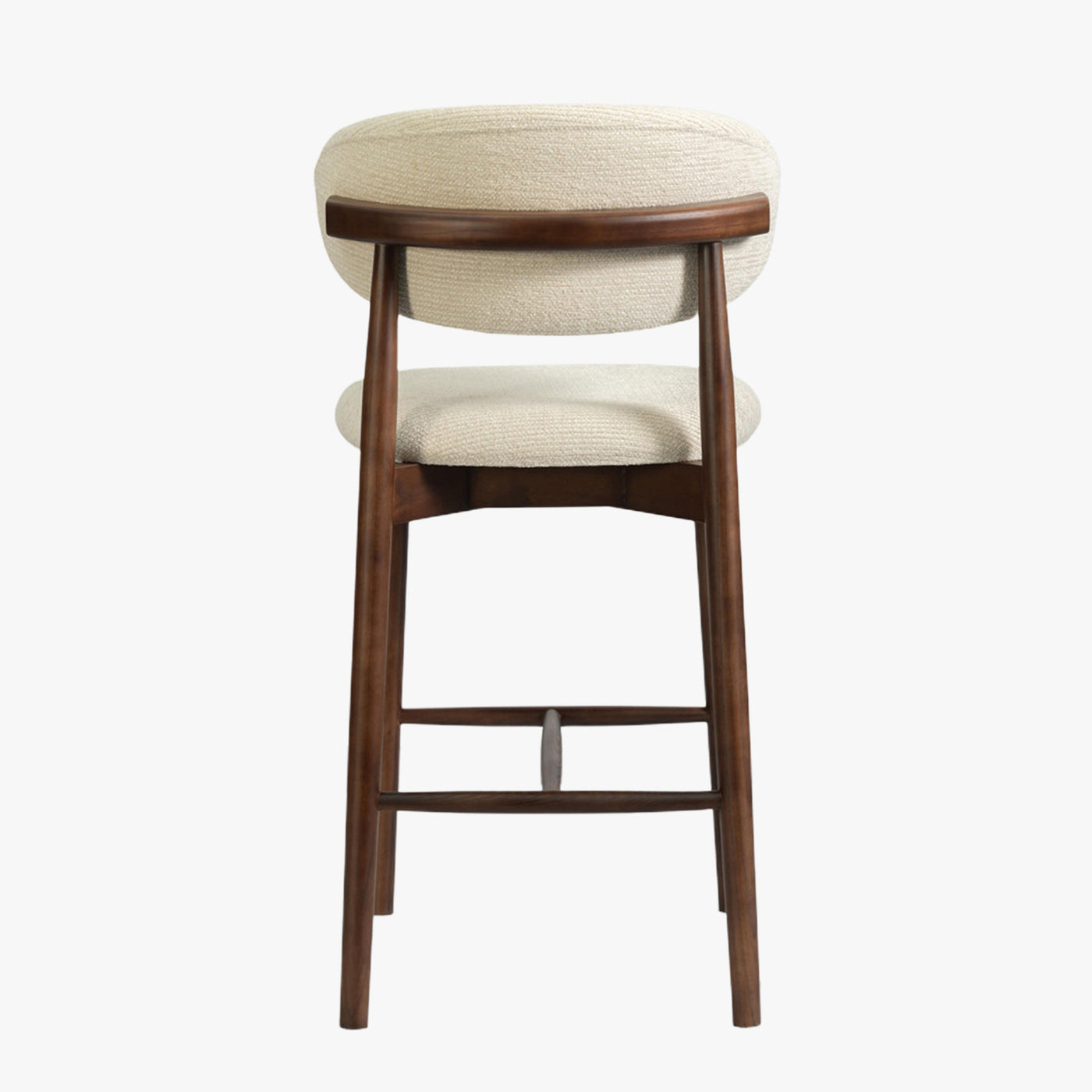 lot de 2 tabourets en tissu beige avec piètement en chêne massif couleur bois foncé