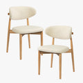 CLARA Lot de 2 chaises en tissu bouclette beige pieds en chêne massif clair