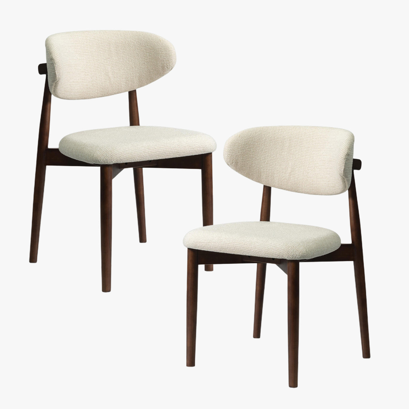 lot de 2 chaises en tissu beige avec piètement en chêne massif couleur bois foncé
