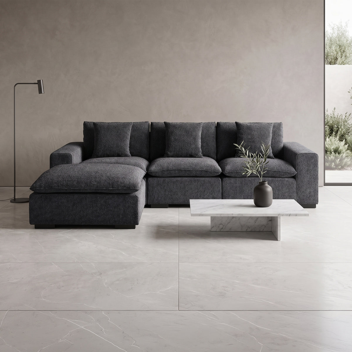 SELENIA Canapé d'angle modulable en tissu taupe