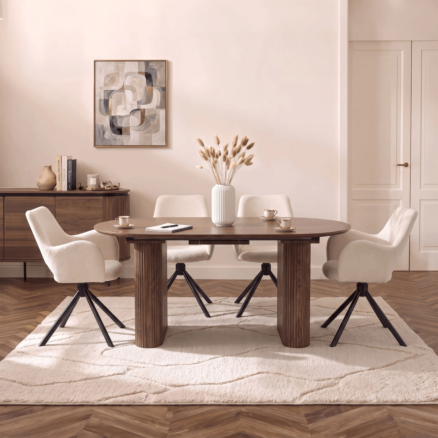 BONY - Table à manger ovale extensible couleur bois foncé 180-220 cm