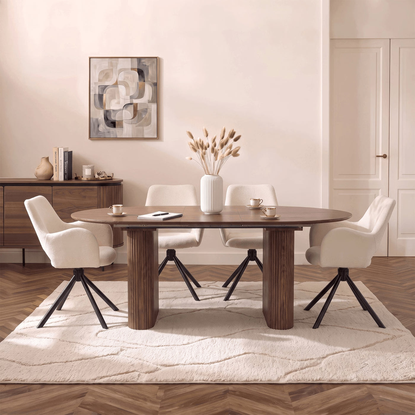 BONY - Table à manger ovale extensible couleur bois foncé 180-220 cm