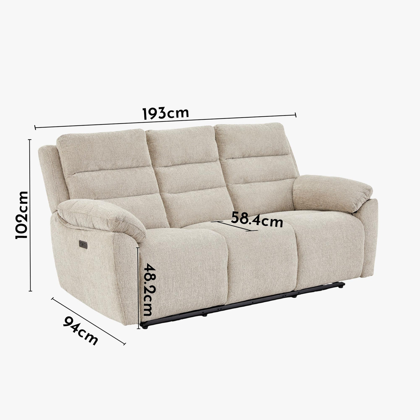 ULYA Canapé 3 places relax électrique en tissu taupe