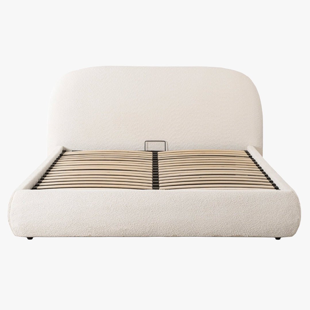 ADAM Lit double en tissu bouclette beige avec coffre 160x200 cm - Lits - Mobilier Deco