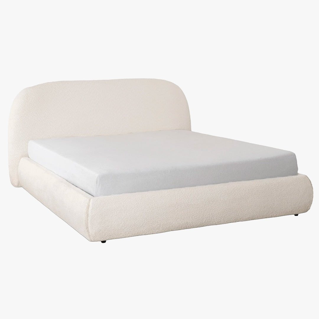 ADAM Lit double en tissu bouclette beige avec coffre 160x200 cm - Lits - Mobilier Deco