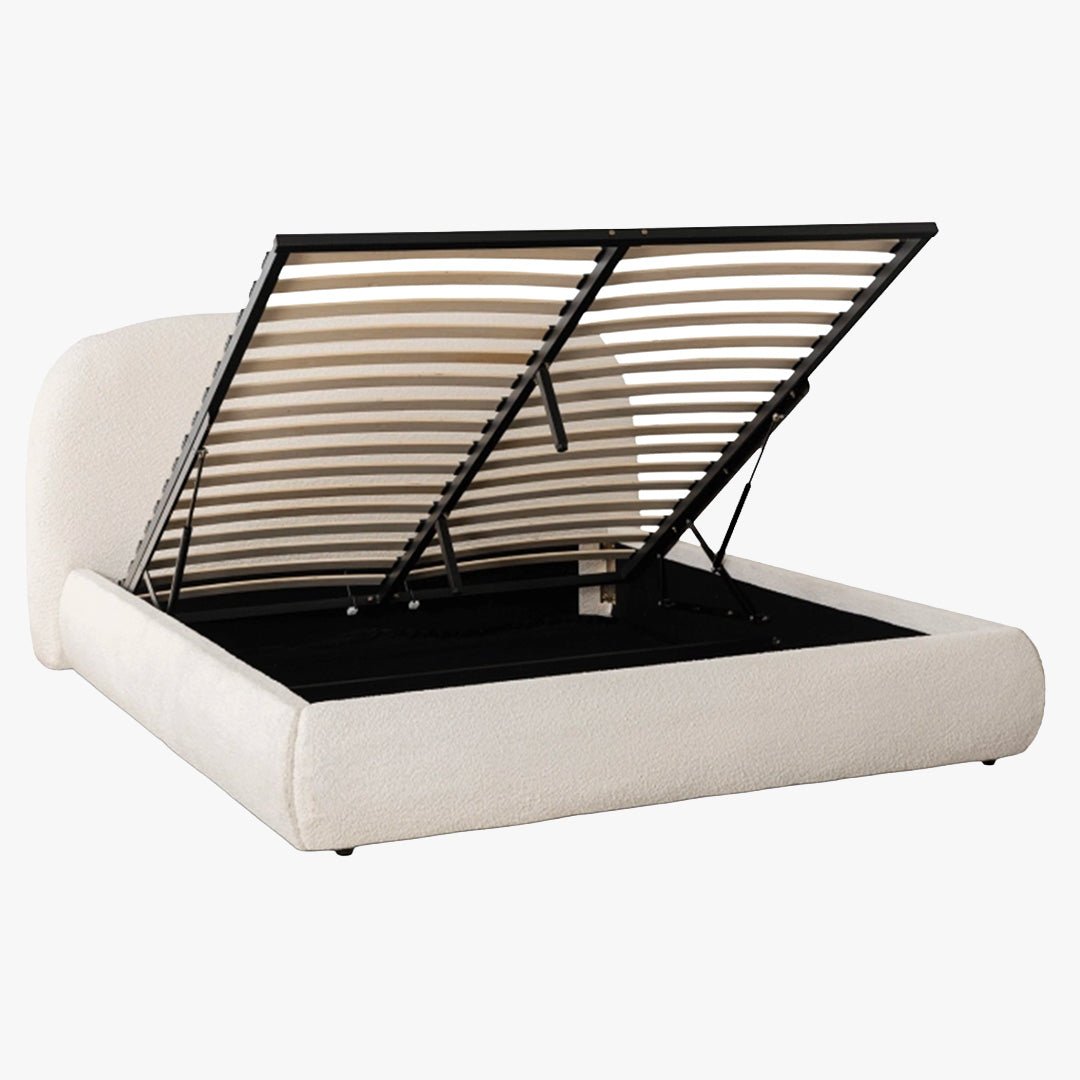 ADAM Lit double en tissu bouclette beige avec coffre 160x200 cm - Lits - Mobilier Deco