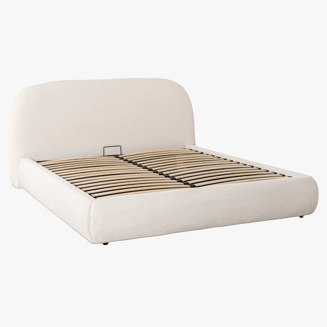 ADAM Lit double en tissu bouclette beige avec coffre 160x200 cm - Lits - Mobilier Deco
