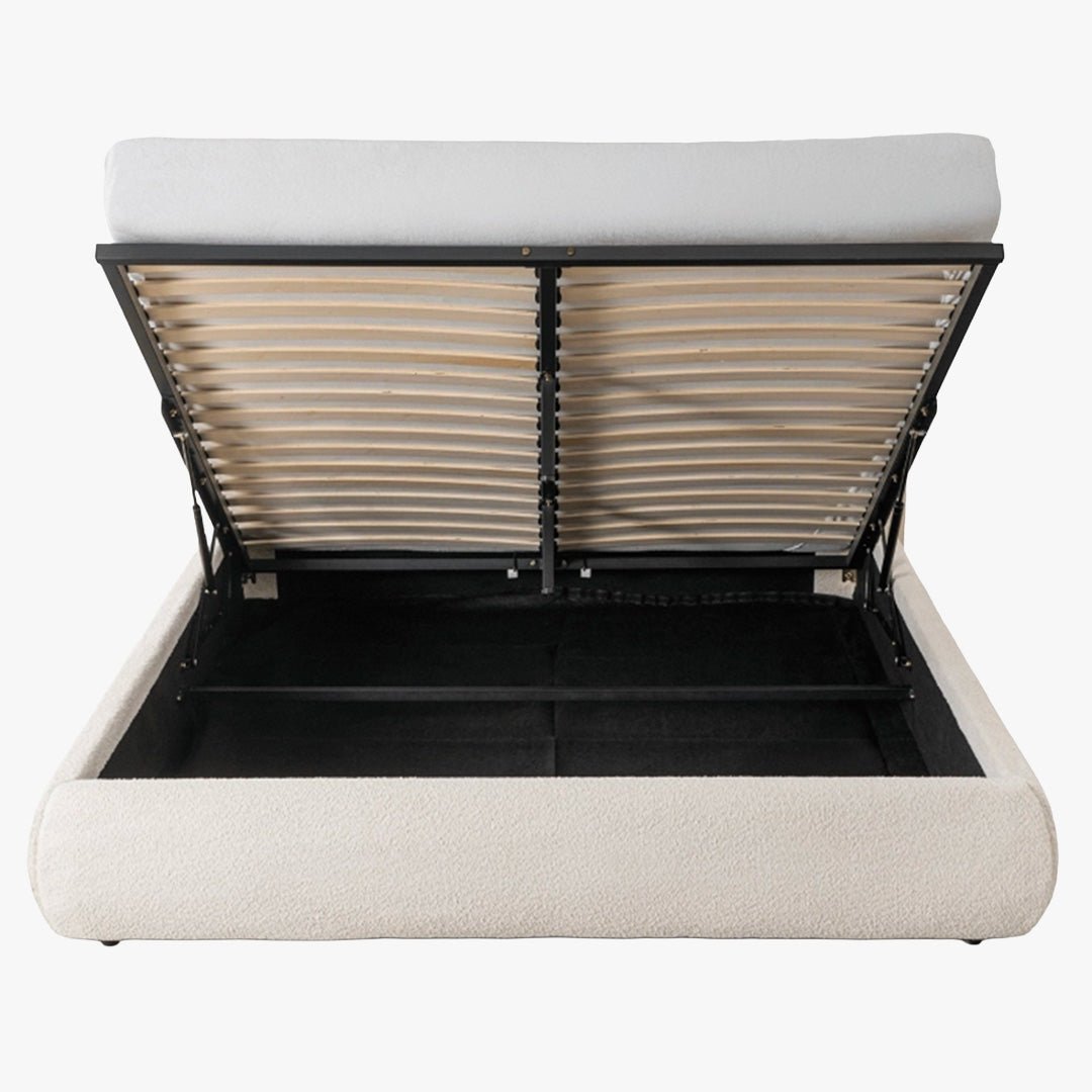ADAM Lit double en tissu bouclette beige avec coffre 160x200 cm - Lits - Mobilier Deco