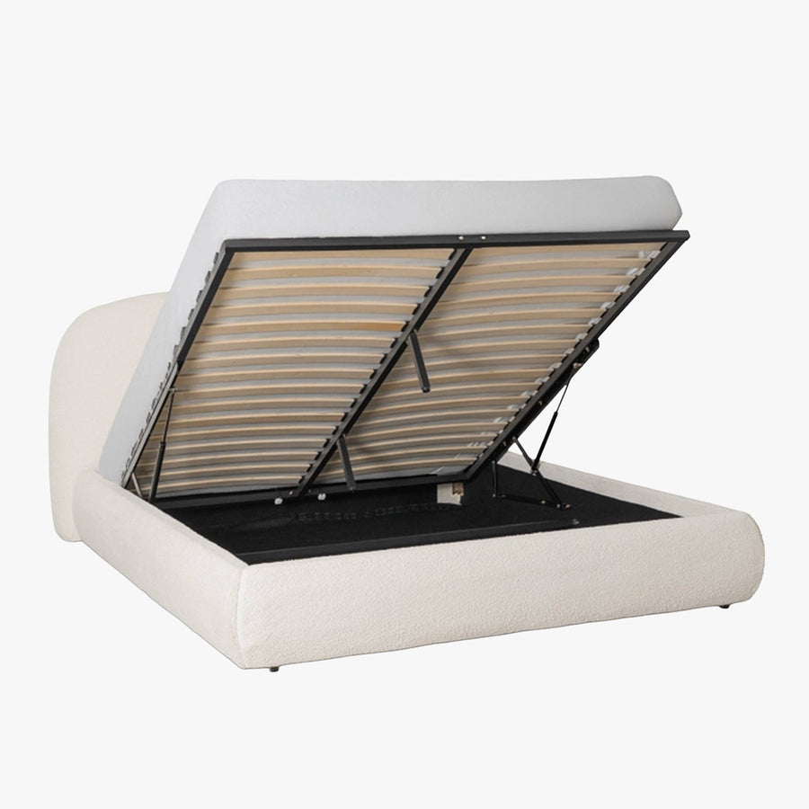 ADAM Lit double en tissu bouclette beige avec coffre 160x200 cm — aperçu vidéo