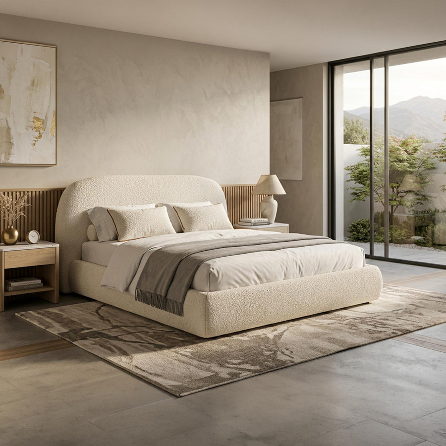 ADAM Lit double en tissu bouclette beige avec coffre 160x200 cm — aperçu vidéo