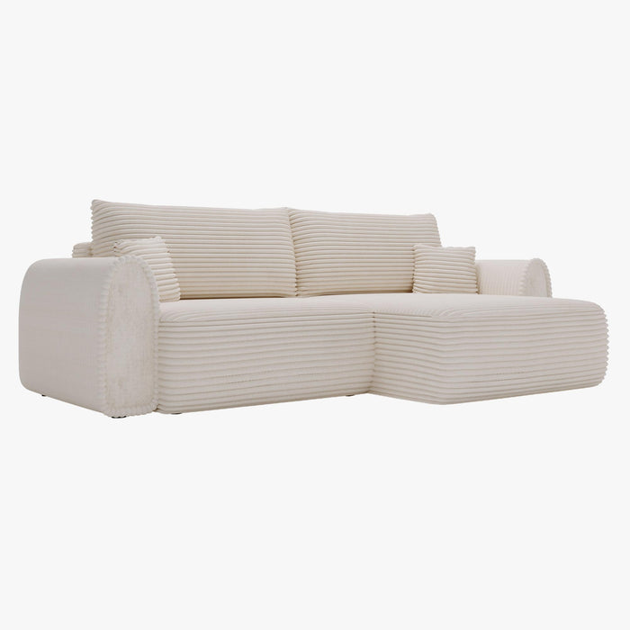 ADELE Canapé d'angle convertible et réversible avec coffre en velours côtelé beige