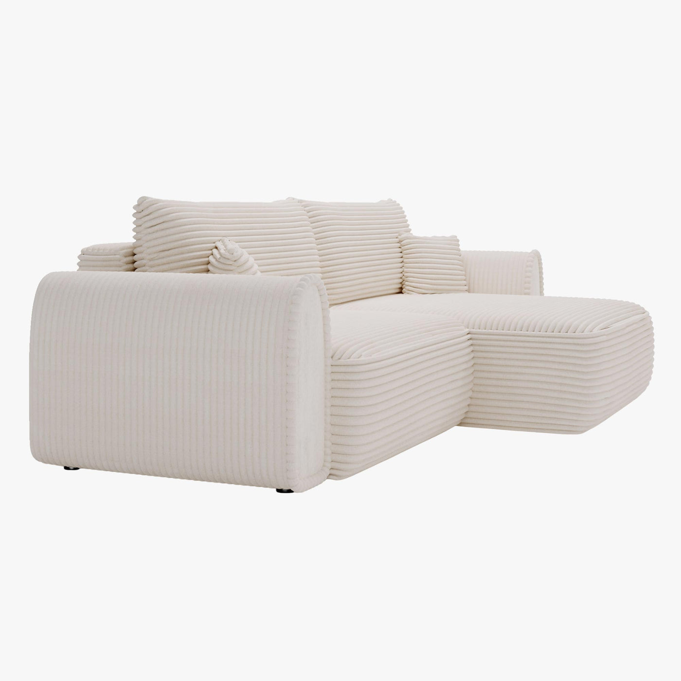 ADELE Canapé d'angle convertible et réversible avec coffre en velours côtelé beige - Canapé d'angle convertible - Mobilier Deco