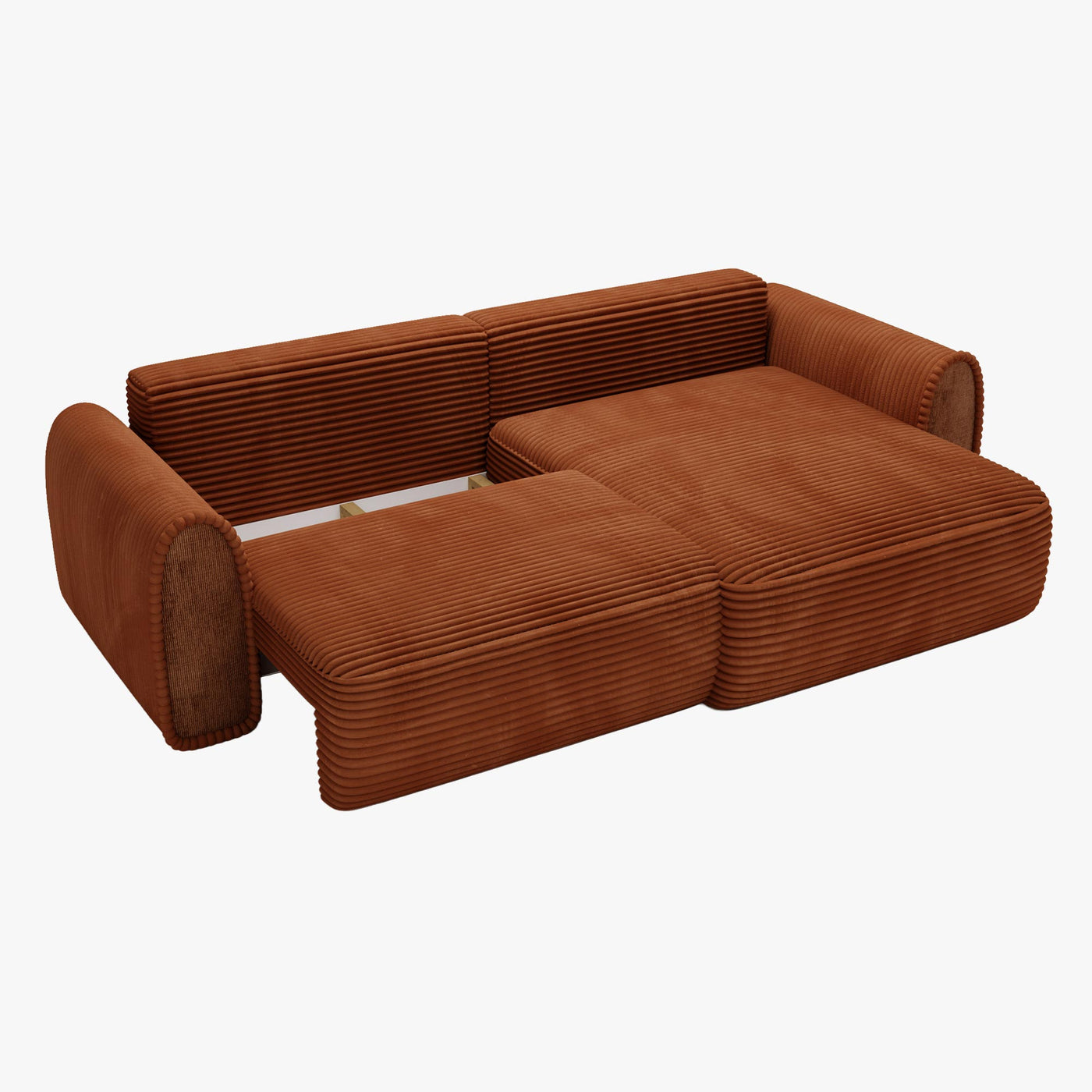 ADELE Canapé d'angle convertible et réversible avec coffre en velours côtelé terracotta - Canapé d'angle convertible - Mobilier Deco