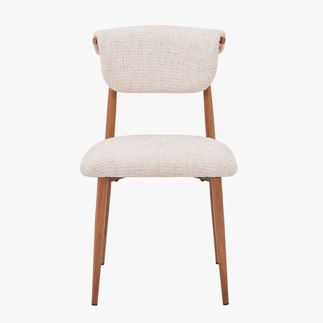 ADRIA Lot de 2 chaises en tissu beige pieds couleur bois - Chaise de repas - Mobilier Deco