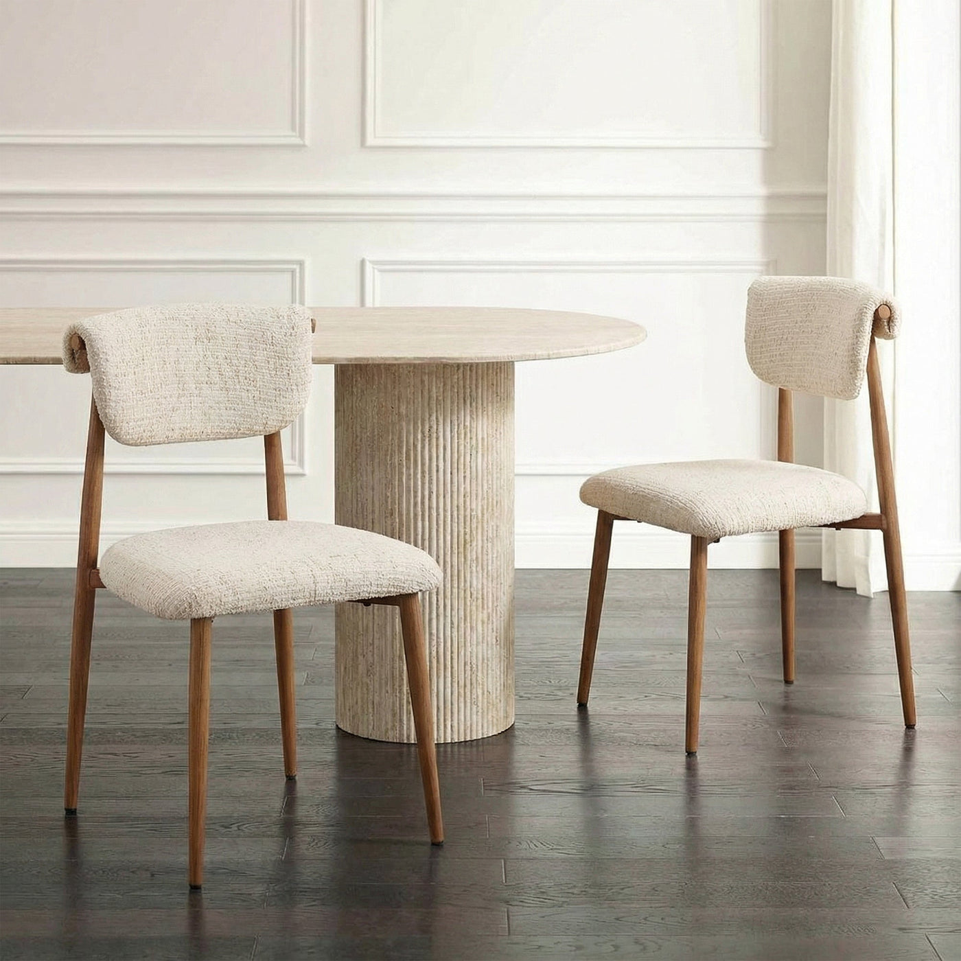 ADRIA Lot de 2 chaises en tissu beige pieds couleur bois - Chaise de repas - Mobilier Deco