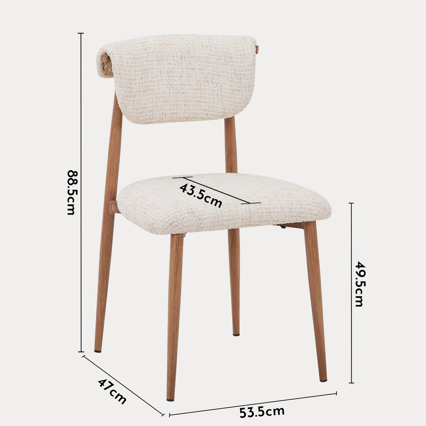 ADRIA Lot de 2 chaises en tissu beige pieds couleur bois - Chaise de repas - Mobilier Deco
