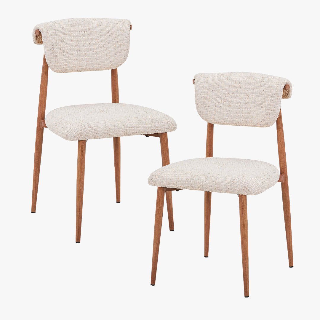 ADRIA Lot de 2 chaises en tissu beige pieds couleur bois - Chaise de repas - Mobilier Deco