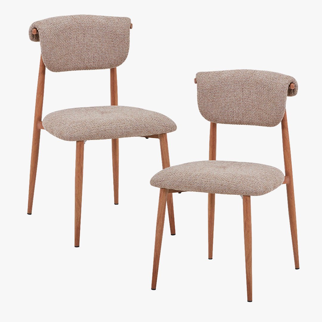 ADRIA Lot de 2 chaises en tissu taupe pieds couleur bois - Chaise de repas - Mobilier Deco