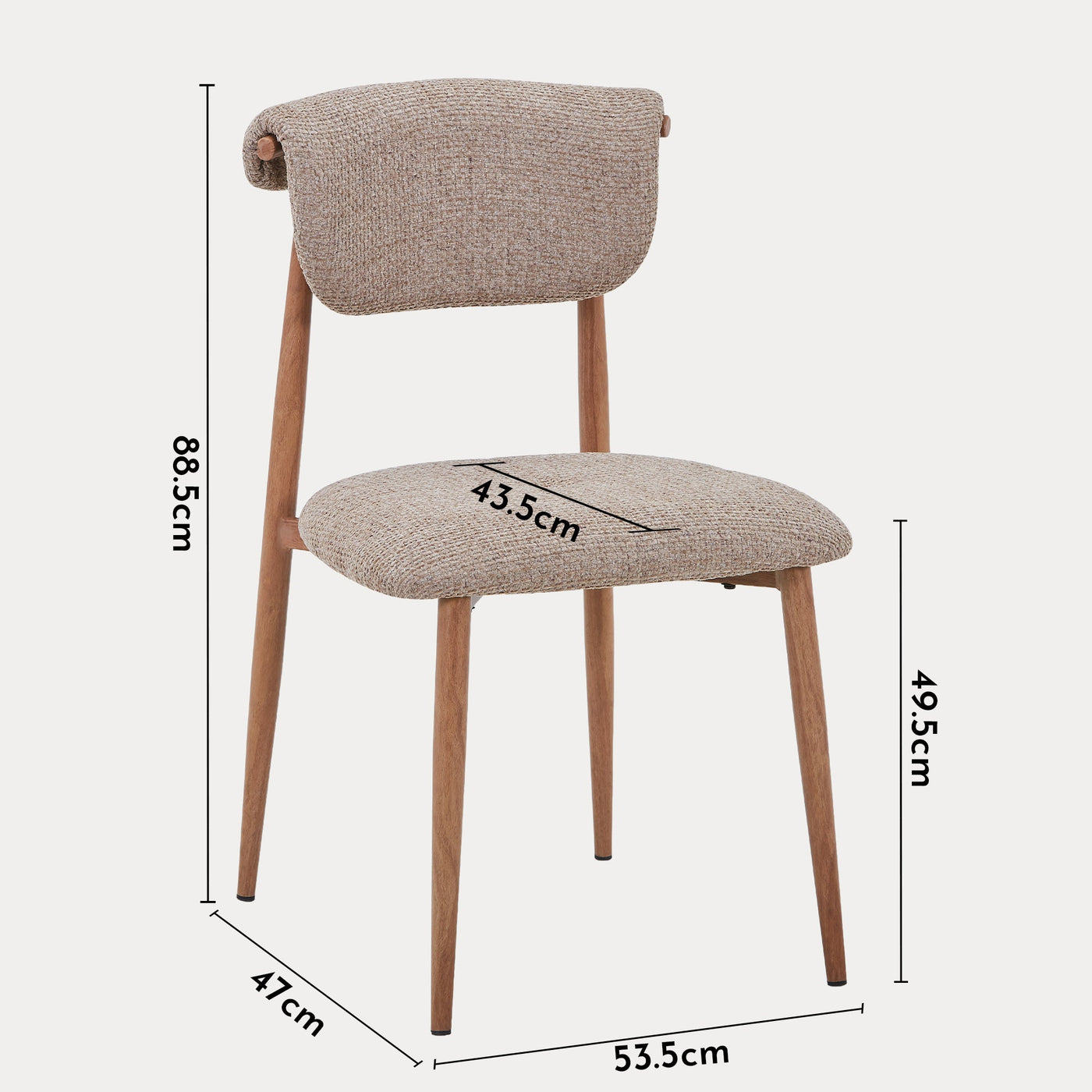 ADRIA Lot de 2 chaises en tissu taupe pieds couleur bois - Chaise de repas - Mobilier Deco