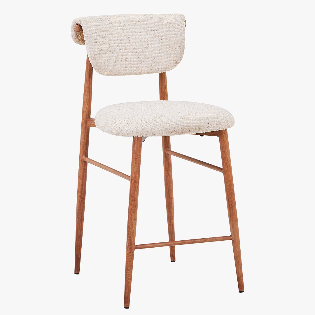 ADRIA Tabouret en tissu beige pieds couleur bois - Tabourets - Mobilier Deco