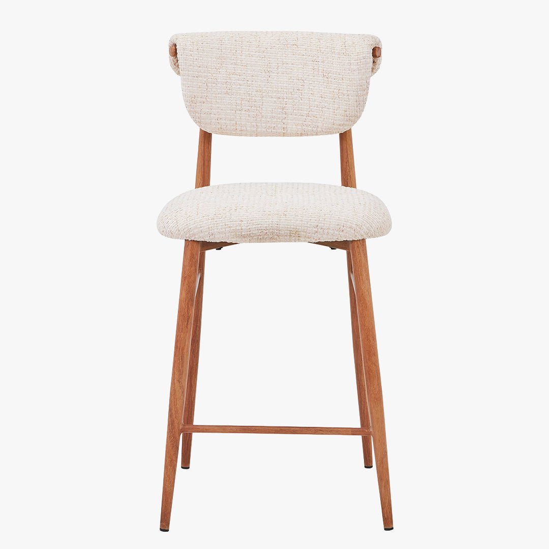 ADRIA Tabouret en tissu beige pieds couleur bois - Tabourets - Mobilier Deco