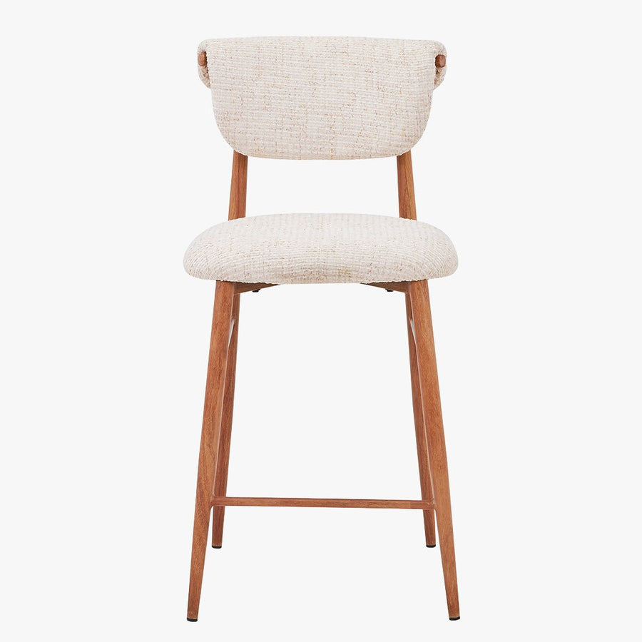 ADRIA Tabouret en tissu beige pieds couleur bois — aperçu vidéo