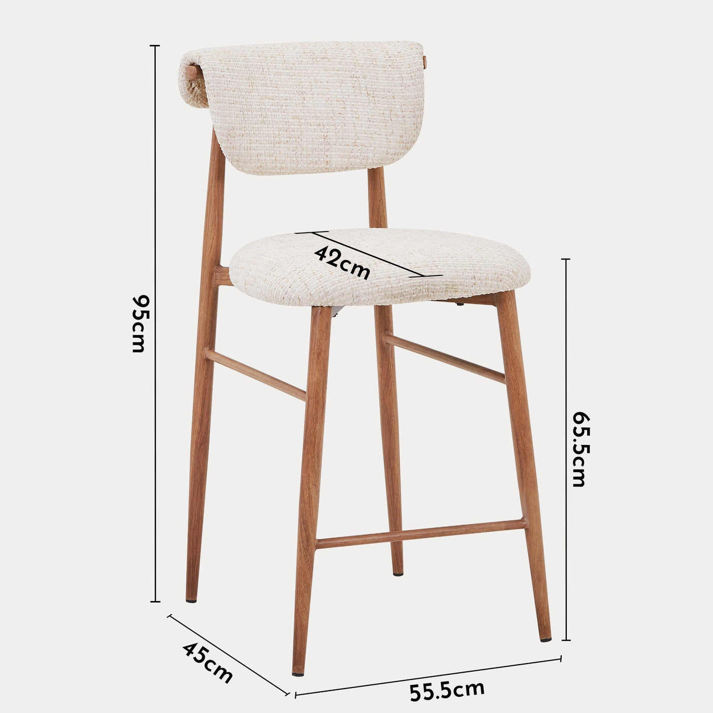 ADRIA Tabouret en tissu beige pieds couleur bois - Tabourets - Mobilier Deco