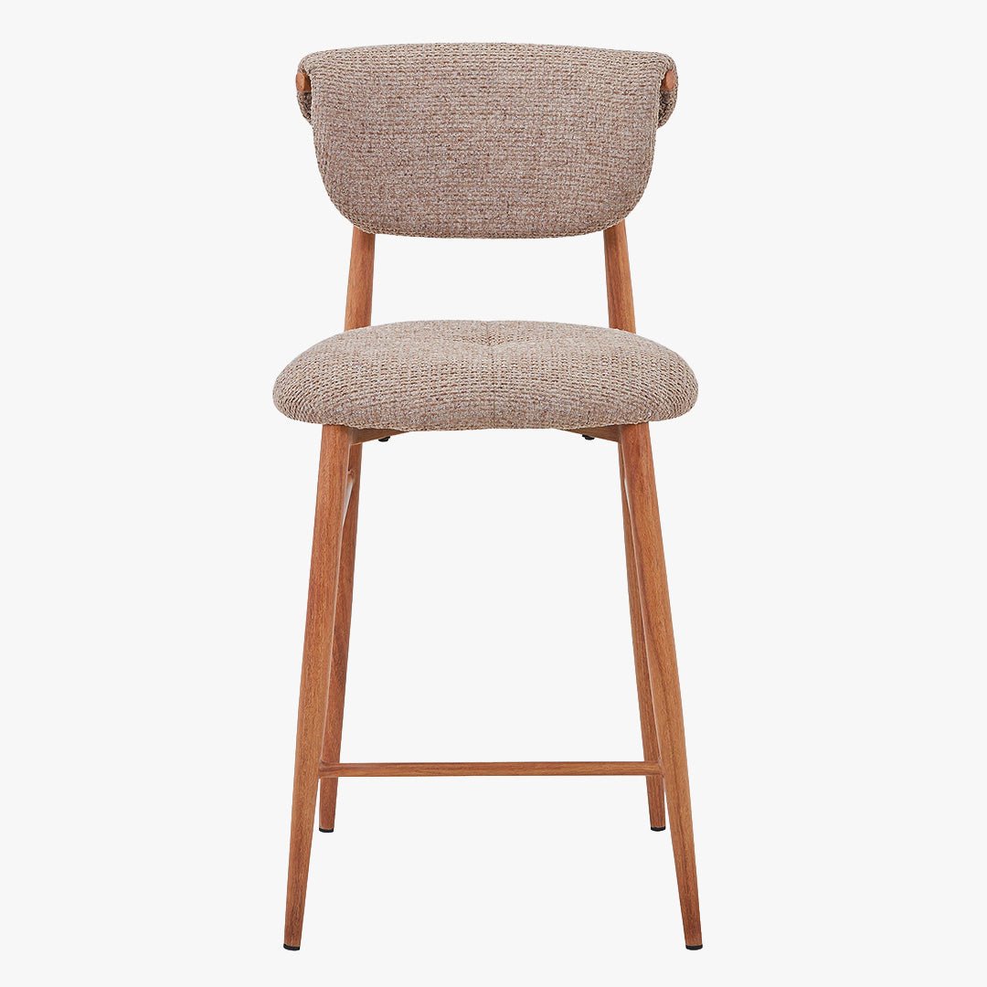 ADRIA Tabouret en tissu taupe pieds couleur bois - Tabourets - Mobilier Deco