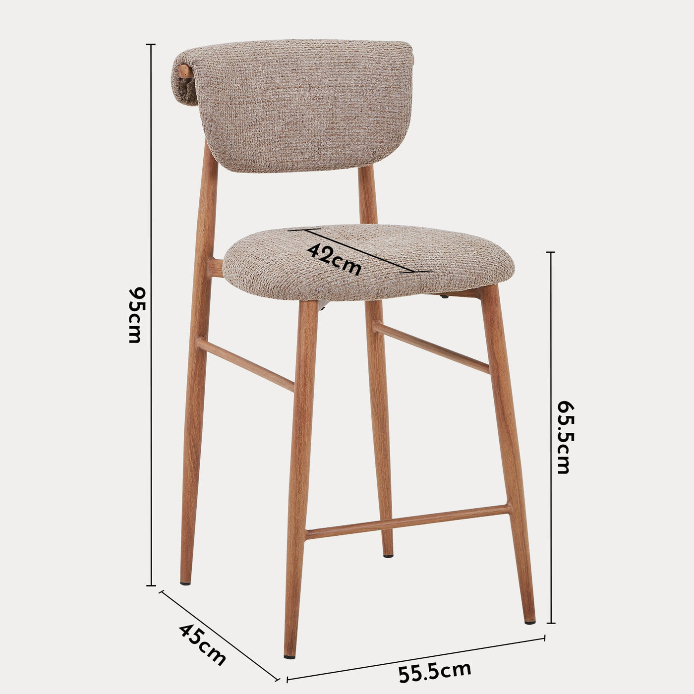 ADRIA Tabouret en tissu taupe pieds couleur bois - Tabourets - Mobilier Deco