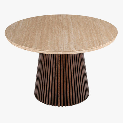 ADRIEN Table à manger ronde extensible couleur beige et bois foncé 120-200 cm