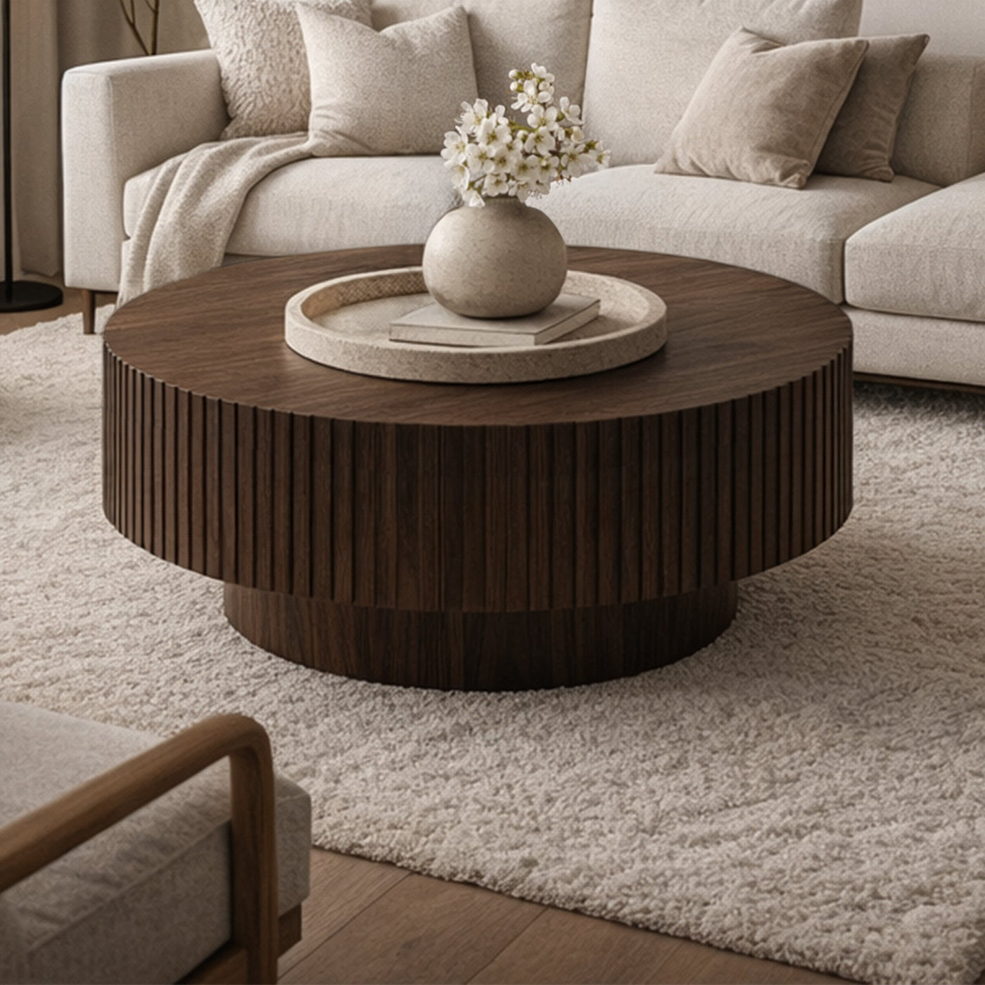 AIRA Table basse ronde couleur bois foncé D80 cm - Table basse - Mobilier Deco